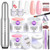 SAVILAND Builder Gel Nail Kit with Nail Drill - 3 Pcs Hard Gels for Nails(VE&VB5&Kerain) Clear Pink Nudes Builder Gel with Lamp Brush Nails Strengthener Gels for Extension Shaping DIY at Home Salon