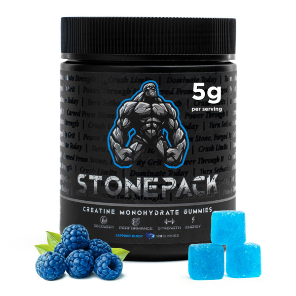 STONEPACK Creatine Gummies – The Only Lab-Verified 5g Creatine Monohydrate | Plus B12 for Energy, Accurate Dosing, Sugar-Free, Vegan, Gluten-Free | 120 Count Blue Raspberry Flavor