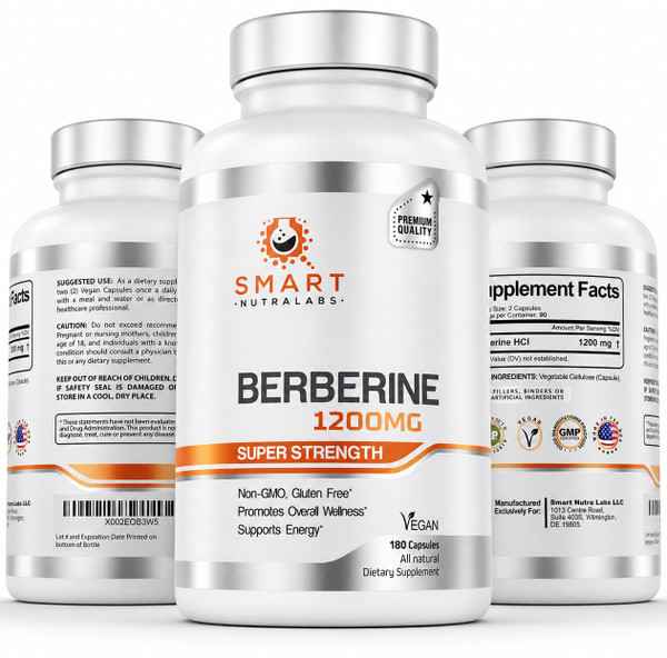 Smart Nutra Labs Premium Berberine HCL 1200mg, 180 Vegan Capsules