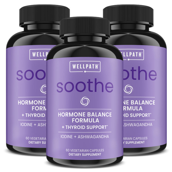 Soothe Hormone Balance for Women + Thyroid Support for Women (3-Pack) | Cortisol Manager, Mood Support, & Metabolism Booster | Adrenal Support | Rhodiola, Selenium, Iodine | Adaptogens, 180 ct