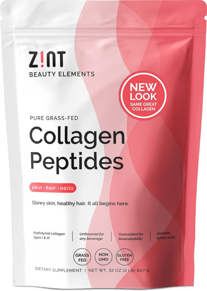 Zint Collagen Peptides Powder (32 oz) | Grass-Fed, Hydrolyzed Type I & III | Supports Skin, Hair, Joints & Gut Health | Rich in Key Amino Acids | Paleo-Friendly, Keto, Non-GMO, Unflavored