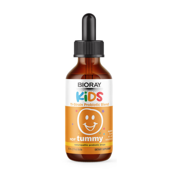 BIORAY Kids NDF Tummy, Raspberry - 2 fl oz - 11-Strain Probiotic Blend - Supports the Immune Response in the GI Tract - Non-GMO, Vegan, Gluten Free - Approx. 30 Servings