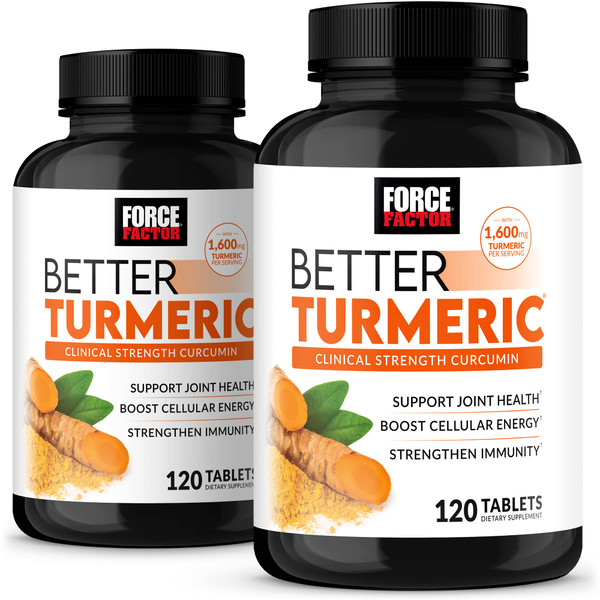 Force Factor Better Turmeric 2-Pack Joint Support Supplement Featuring HydroCurc Turmeric Curcumin with Black Pepper, Clinical Strength Joint Support, 240 Tablets, White Packaging
