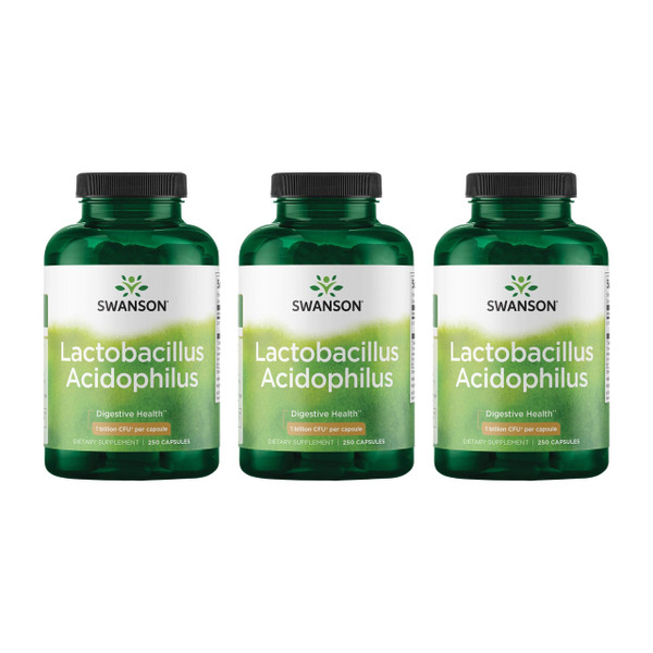 Swanson Lactobacillus Acidophilus Probiotic for Adults Seeking Daily Digestive and Bowel Health Support with 1 Billion CFU - Acid-Resistant (250 Capsules, 3 Pack)