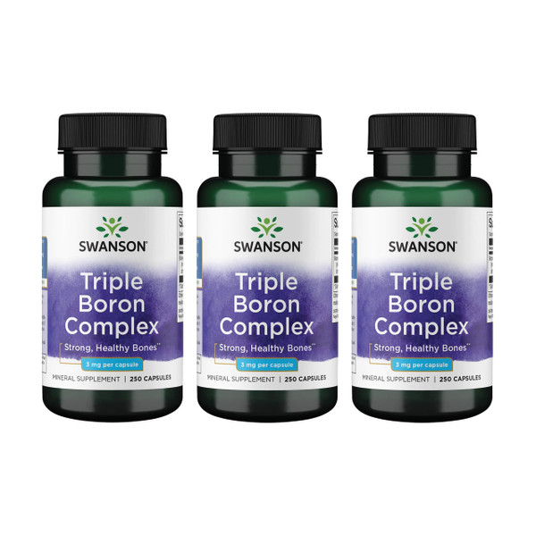 Swanson Triple Boron Complex Bone and Joint Health Mineral Supplement for Adults Over 50 Seeking Optimal Absorption - Citrate, Aspartate, Glycinate (250 Capsules, 3 Pack)