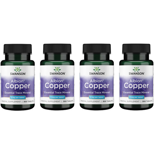 Swanson Copper Chelate Mineral Supplement for Adults Seeking Antioxidant, Immune, and Red Blood Cell Support - 2 mg (300 Tablets, 4 Pack)