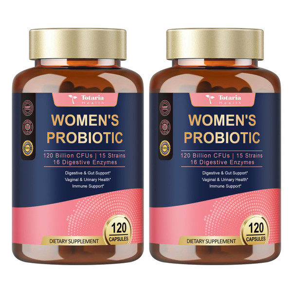 Totaria (2 Packs) Probiotics for Women, 120 Billion Women Probiotic, Digestive Enzymes & Prebiotics, with Akkermansia, Cranberry, D-Mannose, for Gut, Urinary, Immune, PH Balance, 240 Vegan Capules