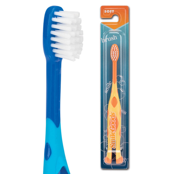 SmileGoods Y251 Giraffe Child Toothbrush, 25 Tuft, Soft, Individually Packaged Toothbrushes, Assorted Colors, Bulk Pack of 72