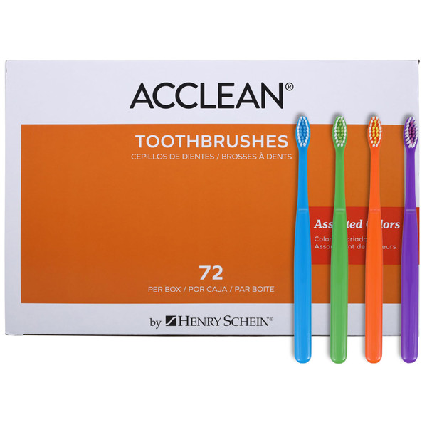 Henry Schein Acclean Youth Toothbrush – 28 Tuft, Diamond Compact Head, Assorted 4 Colors, Soft Bristles, Individually Designed for Kids - 6 Toothbrushes (Colors May Vary)
