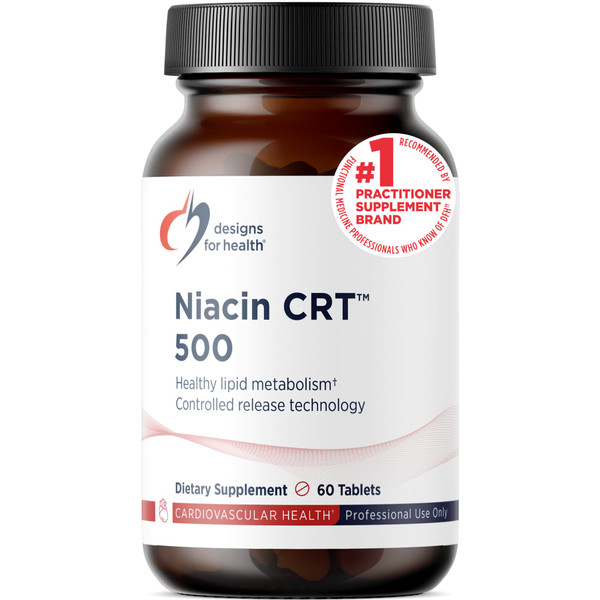 Designs for Health Niacin 500mg - Niacin CRT Vitamin B3 (Nicotinic Acid), Controlled Slow Release Tablets to Help Minimize Flush - Non-GMO, Gluten Free Supplement (60 Tablets)