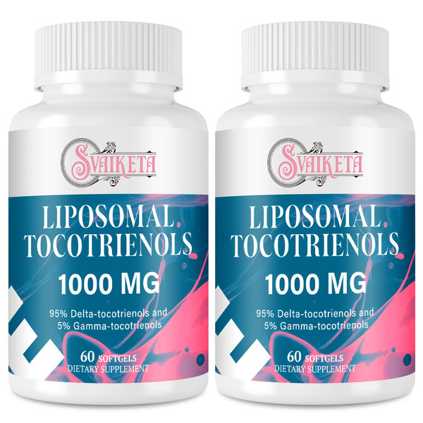 Svaiketa Liposomal Tocotrienols 1000mg – Vitamin E Tocotrienols Supplement, Advanced Formula with 95% Delta-Tocotrienols & 5% Gamma-Tocotrienols, 60 Count (2 Bottles)