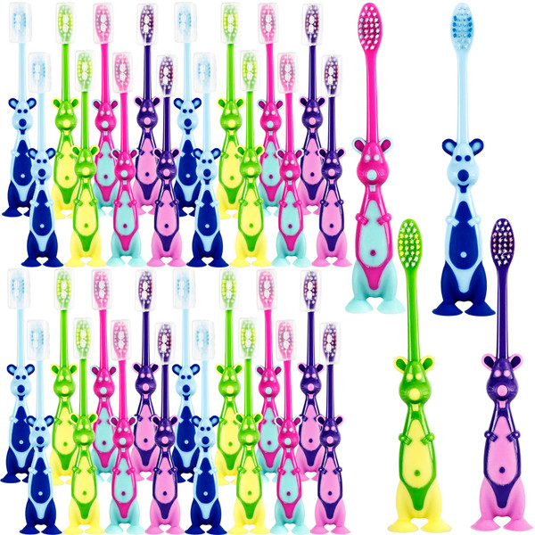 Medanera 120 Pcs Student Toothbrushes Bulk Cute Little Kangaroo Toothbrush with Cover Suction Cup Individually Wrapped Kangaroo Animal Toothbrush for Home School Camp Daycare Travel