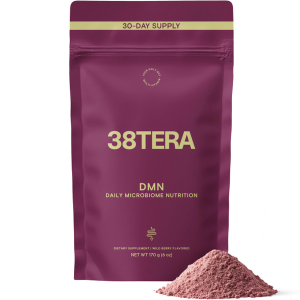 38TERA DMN Prebiotic Fiber Supplement Powder - Daily Microbiome Nutrition for Digestive Comfort, Regularity & Bloating Support, 3 Prebiotic Blend, Low FODMAP, Plant-Based, 6 Oz Wild Berry, 30 Servings