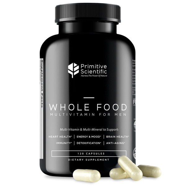 Primitive Scientific Whole Food Natural Multivitamin and Mineral Capsules for Men - All-Day Energy, Inner Zen, and Stronger You (120 Capsules)