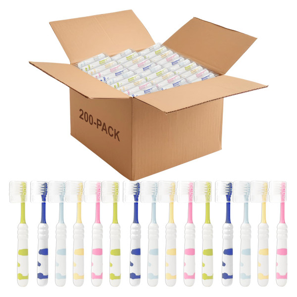 Lomgwumy Kid Toothbrush Bulk Pack, 5 Colors with Covers Cute Cloud Design, Soft Bristles, Individually Wrapped Ideal for Kids At Home, Daycare, or Travel (200-PACK)