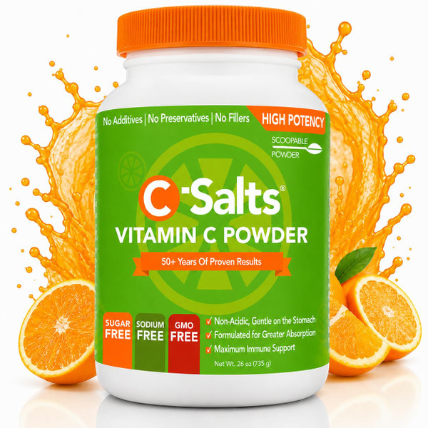 C-Salts Buffered Vitamin C Powder - Pure Organic, Stomach Friendly Ascorbic Acid VIT C Drink for Daily Immune Support & Collagen Production - Vegan Non GMO Sugar Free - 272 Servings Original, 26oz