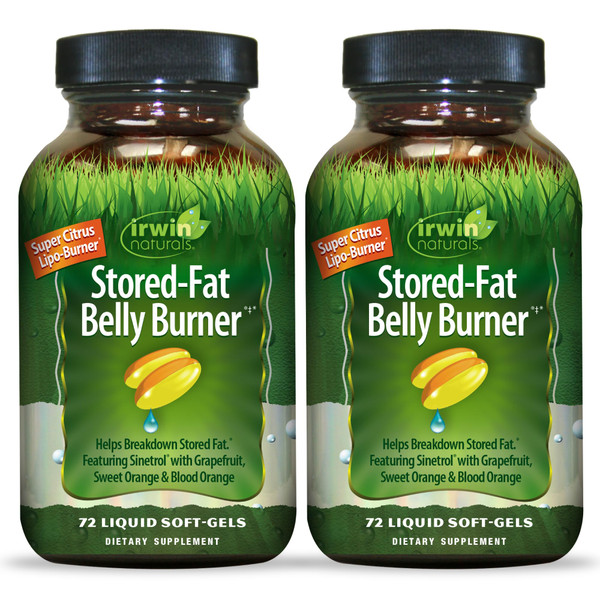 Irwin Naturals Stored-Fat Belly Burner – 72 Liquid Softgels – Sinetrol Citrus Blend for Fat Metabolism & Healthy Body Composition Support – Citrus Peel Complex + BioPerine - Pack of 2