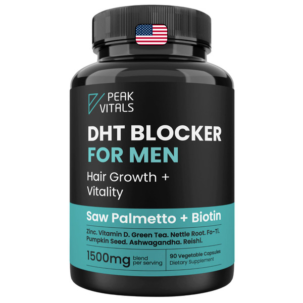 DHT Blocker for Men | Ultra Potent Hair Growth Formula | Saw Palmetto, Biotin, Pumpkin Seed, Herbal Extracts | Natural Hair Loss Supplements | Hair Regrowth Vitamins | Made in the USA | 90 Capsules