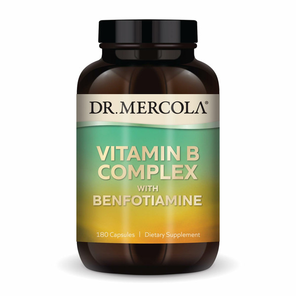 Dr. Mercola Vitamin B Complex with Benfotiamine - Supports Cellular, Brain & Immune Health - Non-GMO, Gluten-Free & Soy-Free - 180 Capsules (90 Servings)