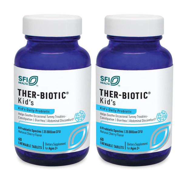 Klaire Labs SFI Health Ther-Biotic Kids Chewable Probiotic - GI Health + Immune Support for Kids - Chewable 25b CFU Lactobacillus + Bifidobacterium - Hypoallergenic, Dairy-Free (60 Tablets / 2 Pack)