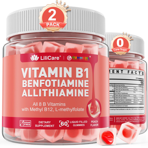Vitamin B1 & Methylated Vitamin B Complex Gummies - All B Vitamins, Benfotiamine, Thiamine & Inositol, Methylated B1 B2 B6 Multivitamins, L-methylfolate, Methyl B12 for Nerve Cognition Energy, 120Cts