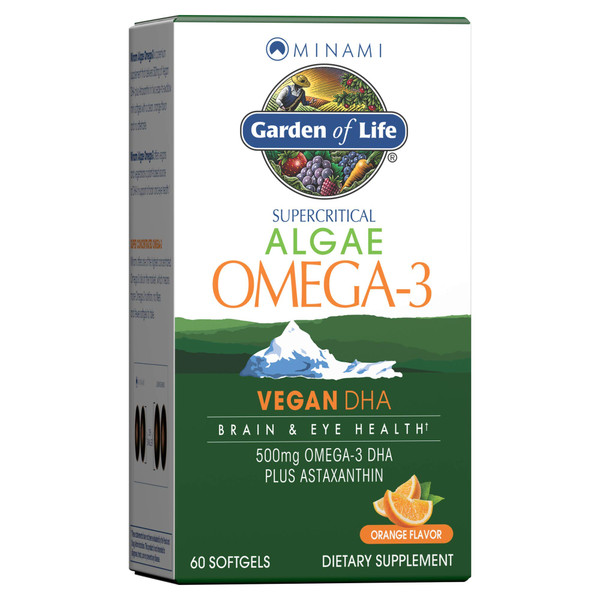 Garden of Life Minami Algae Omega 3 Vegan DHA for Brain and Eye Health – 500mg Plant-Based Omega 3 from Marine Algae, DHA Supplement, Orange Flavored, 60 Mini Softgels