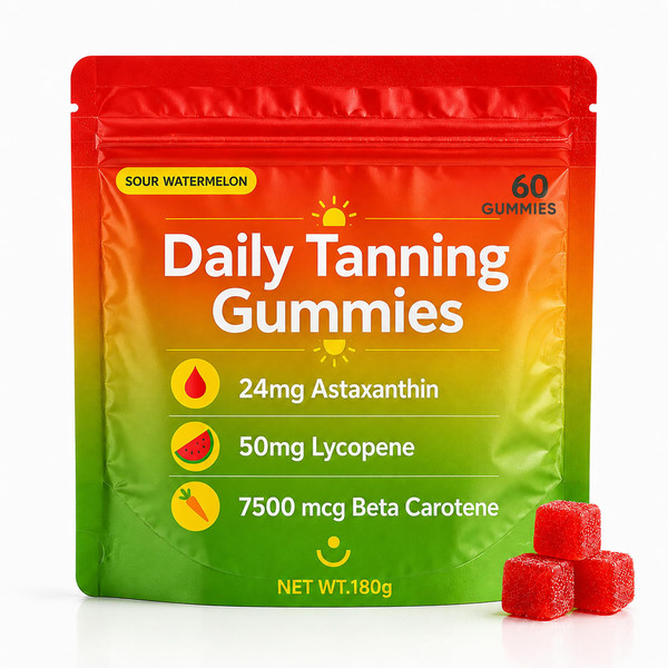 Jqewlg Lumivyx Tanning Gummies - Daily Beauty Gummies with Beta Carotene, L-Tyrosine, Astaxanthin & Lycopene, Skin Nourishing Formula for a Radiant Looking Glow, Watermelon Flavor - 60 Gummies