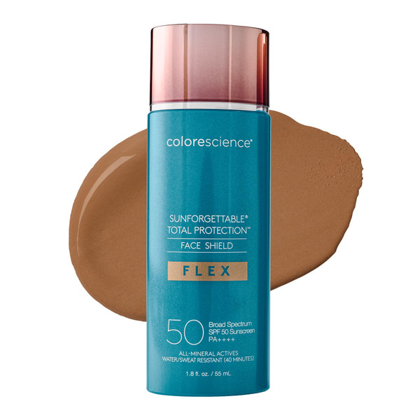 Colorescience FLEX Tinted Mineral Sunscreen SPF 50, Tone-Adapting Buildable Coverage with Zinc Oxide, Environmental Defense Against Blue Light & Pollution, For All Skin Tones, 1.8 fl. oz., Deep