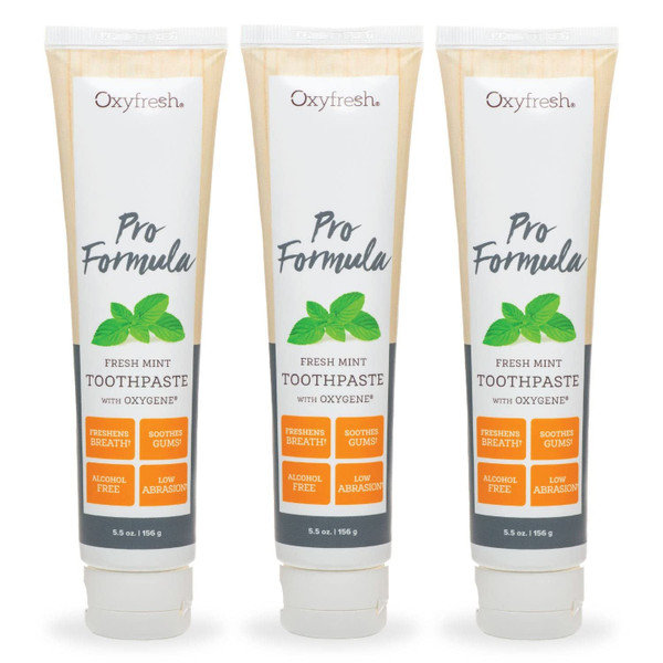 Oxyfresh Pro Formula Fresh Mint Toothpaste – Gentle Low Abrasion - Cosmetic Fluoride Free - for Bad Breath, Sensitive Teeth and Gums with Natural Essential Oils - 5.5 oz (Pack of 3)