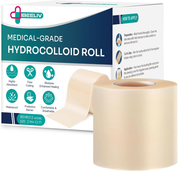 Hydrocolloid Roll for Wound Care: 5cm × 3.6m Hydrocolloid Bandages, Cut-to-Size Self-Adhesive Patch Dressing, Waterproof & Ultra Absorbent Tape for Burns, Blisters, Acne, First Aid Kit