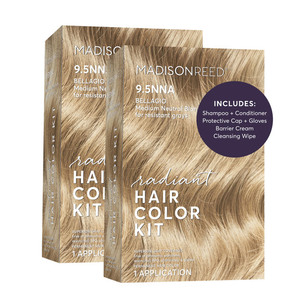 Madison Reed Radiant Hair Color Kit - 9.5NNA Medium Neutral Blonde (Bellagio Blonde), Permanent Hair Dye for Resistant Grays, 100% Gray Coverage | PPD-Free & Ammonia-Free, 2 Pack