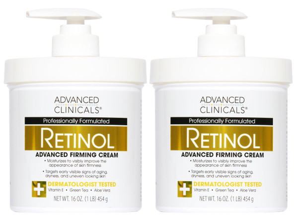 Advanced Clinicals Retinol Body Lotion & Face Moisturizer | Visible Anti Aging Skin Care Retinol Body Cream For Women & Men Targets Look Of Fine Lines, Wrinkles & Crepe Looking Dry Skin, 16OZ, 2-Pack
