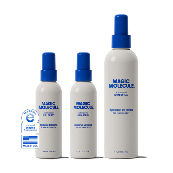 Magic Molecule Hypochlorous Acid Spray – Soothing Facial Mist for Redness & Irritated Skin – Cleansing & Purifying – Everything Home & Travel Bundle (1x 8oz + 2x 3.4oz)