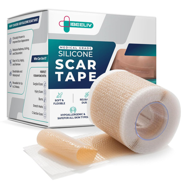 Silicone Scar Tape for Surgical Scars: Scar Gel Sheets for C-Section Tummy Tuck Recovery and Treatment – Reusable Scar Strips for Keloid Burn Acne Scars Removal (1.6'' x 60''Roll-1.5M)