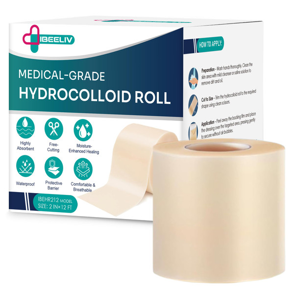 Hydrocolloid Roll for Wound Care – Medical Grade Hydrocolloid Bandages, Cut-to-Size Self-Adhesive Patch Dressing, Waterproof Tape for Burns, Blisters, Acne, First Aid Kit (Blue, Large)