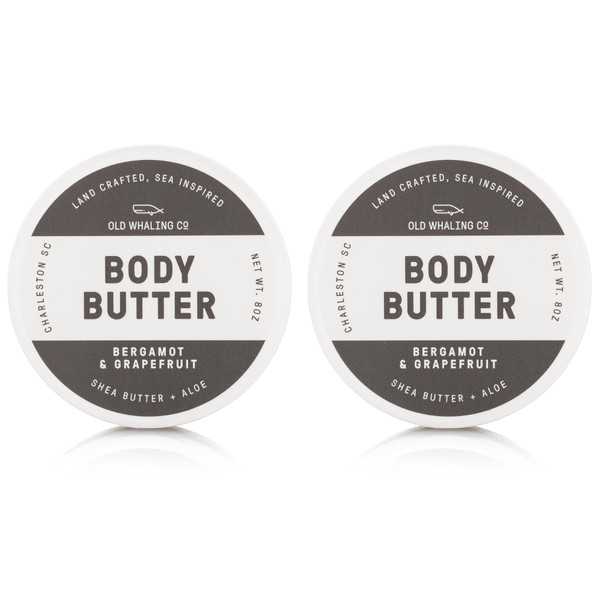 OLD WHALING CO Bergamot and Grapefruit Body Butter 2 Pack – Soothing Cream with Shea Butter, Aloe and Sunflower Oil – Fruity, Citrus Scent, 8 oz Jars, Set of 2