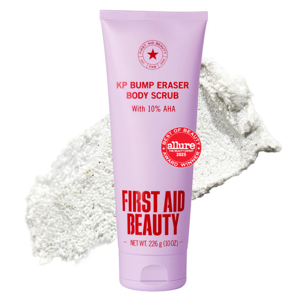 First Aid Beauty KP Bump Eraser Body Scrub with 10% AHA - Dermatologist-Tested Keratosis Pilaris Exfoliator - Support for Rough Bumps, Uneven Skin Texture & Strawberry Skin - Sensitive Skin - 10 oz