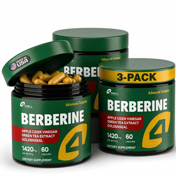 3-Pack Berberine Supplement - Triple Strength GLP-1 Activator w/Goldenseal, Apple Cider Vinegar, Green Tea Extract - Goldenseal Supplements, Digestive Health, Support Heart, Immune System, 180 Caps