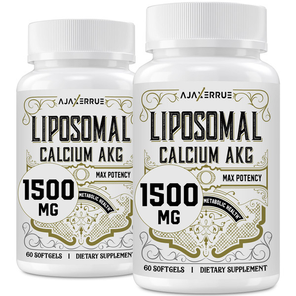 AJAXERRUE Liposomal Calcium AKG Supplement 1500 MG (Alpha-Ketoglutaric Acid), More Effective Than AAKG, Ca AKG for Longevity, Age Defense, Cellular Energy, Metabolic Function, 120 Softgels