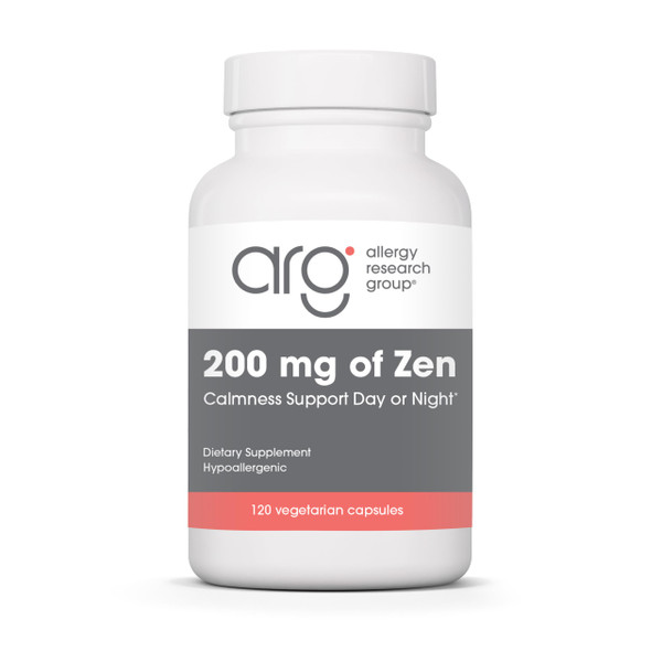 Allergy Research Group ARG 200 mg of Zen - Supports Calm and Stress Balance - Delivers 200 mg L-Theanine & 550 mg GABA per Serving - Vegetarian & Hypoallergenic - 60 Servings - 120 Capsules