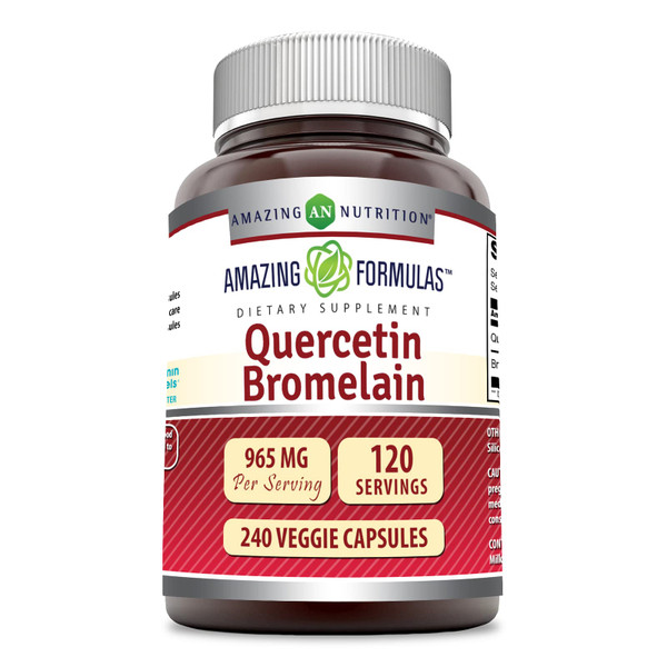 Amazing Nutrition Quercetin 800 Mg with Bromelain 165 Mg Veggie Capsules Supplement | Non-GMO | Gluten Free | Made in USA | Suitable for Vegetarians (240 Count)