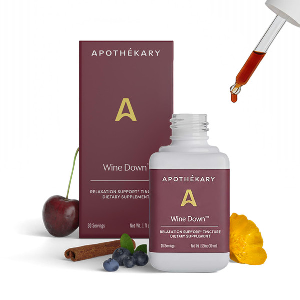 Apothékary Wine Down, Relaxation & Sleep Support Liquid Herbal Drops, Alcohol-Free, Clinically-Tested, Certified Gluten-Free, Certified Vegan & Cruelty-Free, Third Party Tested, 1 oz, 30 Servings