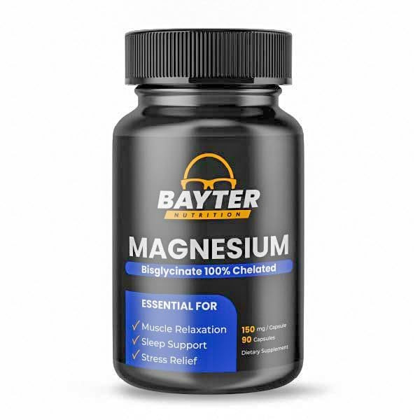 Bayter Nutrition Magnesium Bisglycinate Extra Strength 100% Chelated for High Absorption to Support Restful Sleep and Muscle Relaxation, 90 Capsules