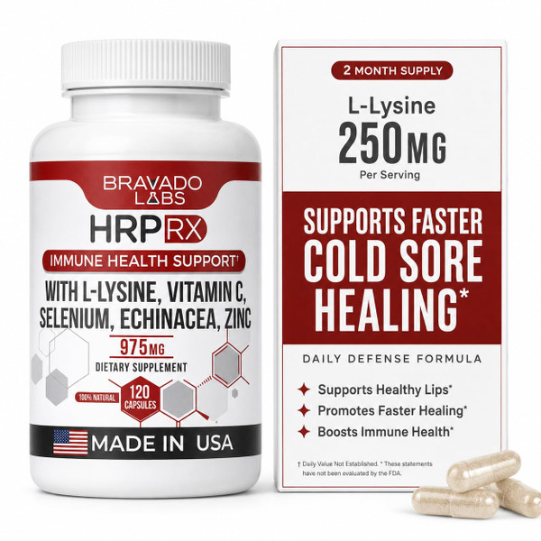 Bravado Labs L-Lysine 250mg Capsules – Immune & Cold Sore Support – Vegan, Non-GMO, Allergen-Free, 3rd-Party Tested, Lisina 1000 mg Organica - Made in USA
