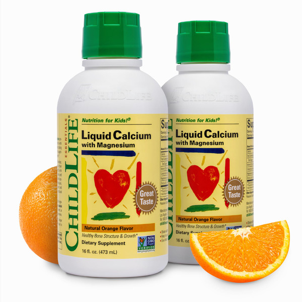 ChildLife Essentials Liquid Calcium Supplement for Kids - Baby & Toddler Calcium with Magnesium, Zinc, and Vitamin D 3 - Orange Flavor, 16 fl oz (2 Pack)