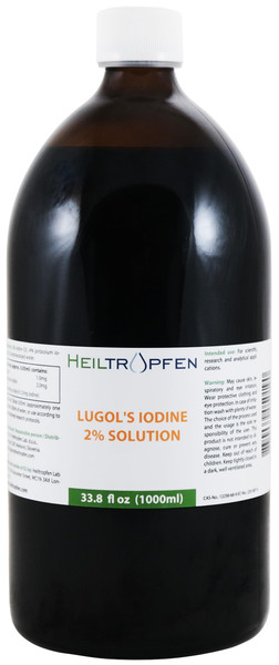 2% Lugols Iodine Solution | 33.8 Fl Oz - 1000 ml | Third-Party Tested | Pharma Grade Ingredients | Made with 2 Percent Iodine and 4% Potassium Iodide | Glass Bottle | Lugol's Solution | Heiltropfen®