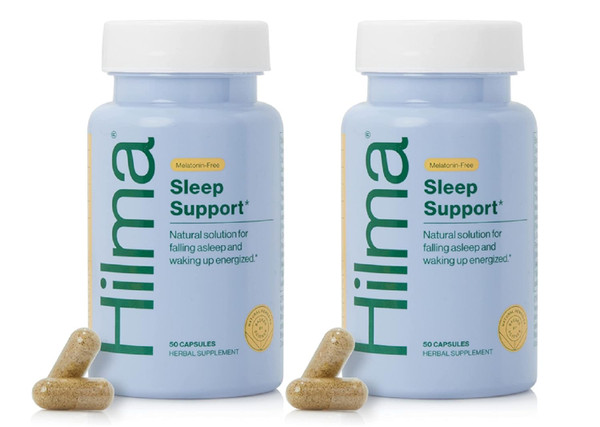 Hilma Sleep Aid Formulated with Magnesium & L-Theanine, Natural Sleep Aids for Adults to Help You Fall Asleep and Stay Asleep Melatonin-Free, Non-Drowsy Next Day Formula, 2 Pack w/ 100 Vegan Capsules