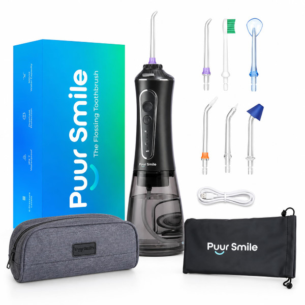 Portable Water Flosser Cordless by Puur Smile - Advanced Dental Care for a Healthier Mouth, Gum, and Teeth - IPX7 Waterproof Oral Irrigator | 7 Replacement Tips, Travel-Friendly, Rechargeable