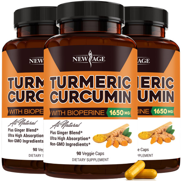 NEW AGE Turmeric Curcumin Capsules - Standardized Curcuminoids - Non-GMO, Gluten Free -270 Count (Pack of 3)