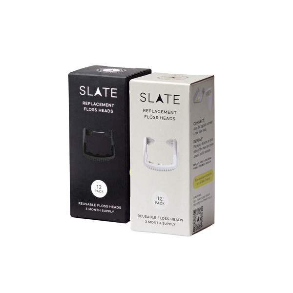Slate Flosser Refills - Reusable Woven Floss, PFAS-Free, Non-Toxic Dental Floss | Fits Slate Electric Flosser w/Tongue Scraper & Gum Sweeps | 24-Pk Black + White Smooth Floss Heads